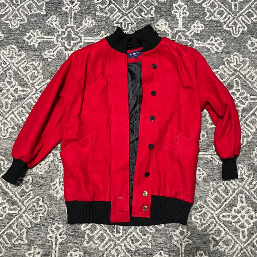 Vintage Herman Kay Red Winter Coat With Gold Buttons